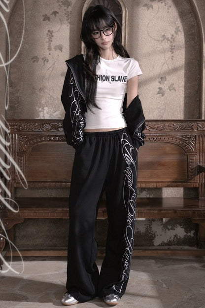 Silver Glitter Printed Loose Sweatpants