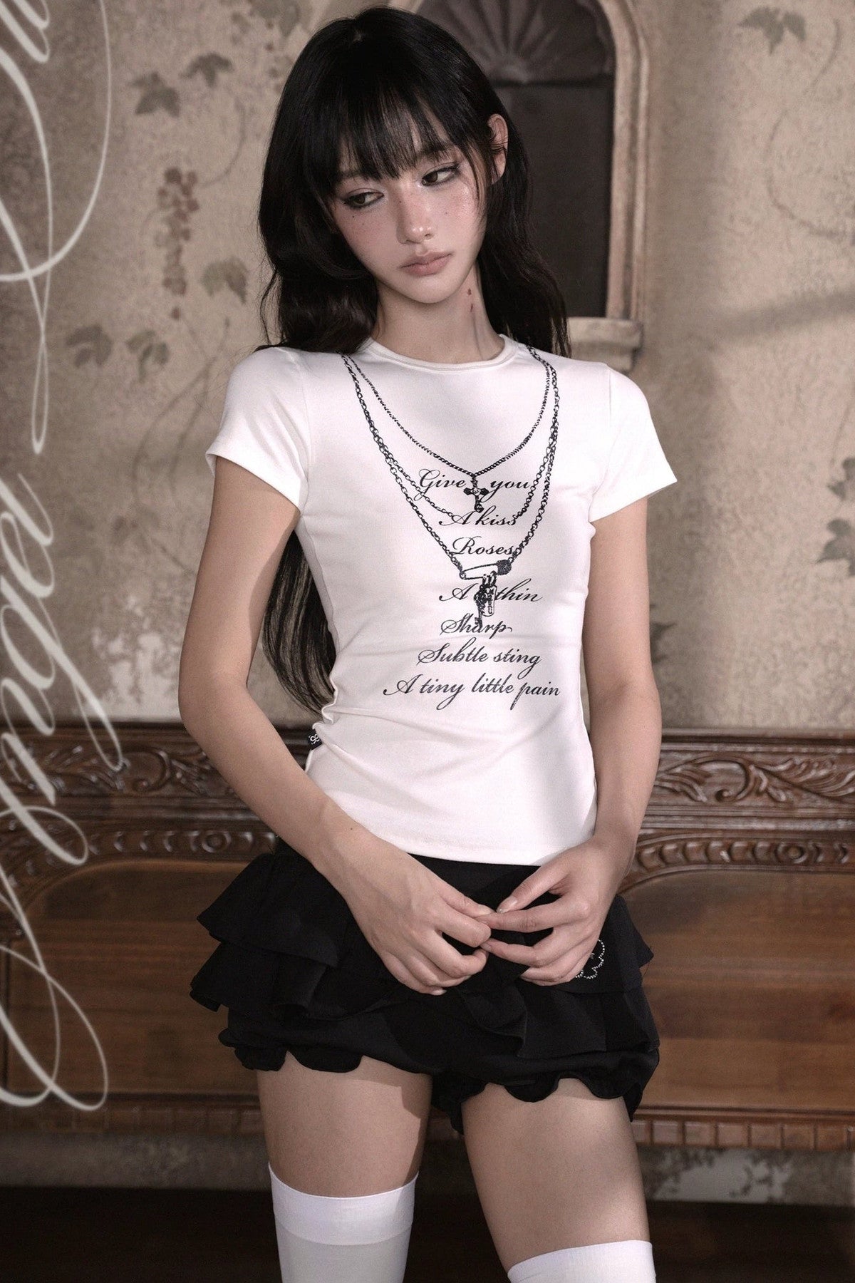 Silver Glitter Chain Print T-Shirt