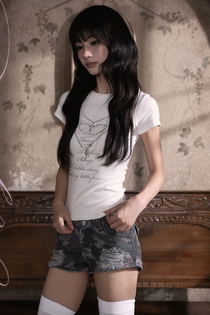 Silver Glitter Chain Print T-Shirt