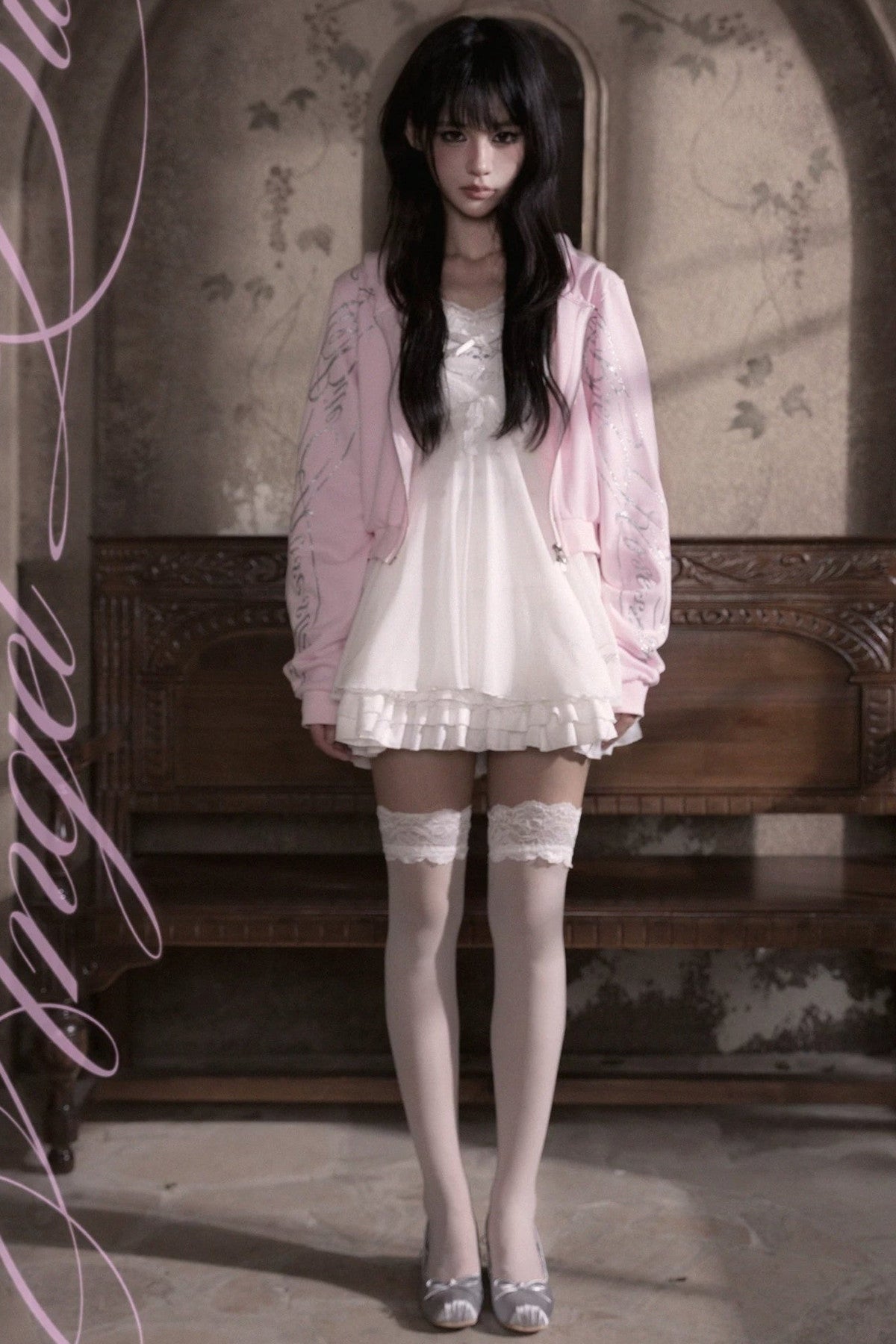 Silver Glitter Pink Print Short Jacket