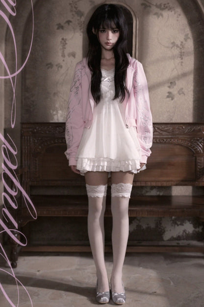 Silver Glitter Pink Print Short Jacket