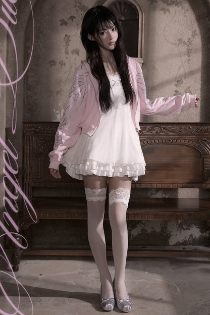 Silver Glitter Pink Print Short Jacket