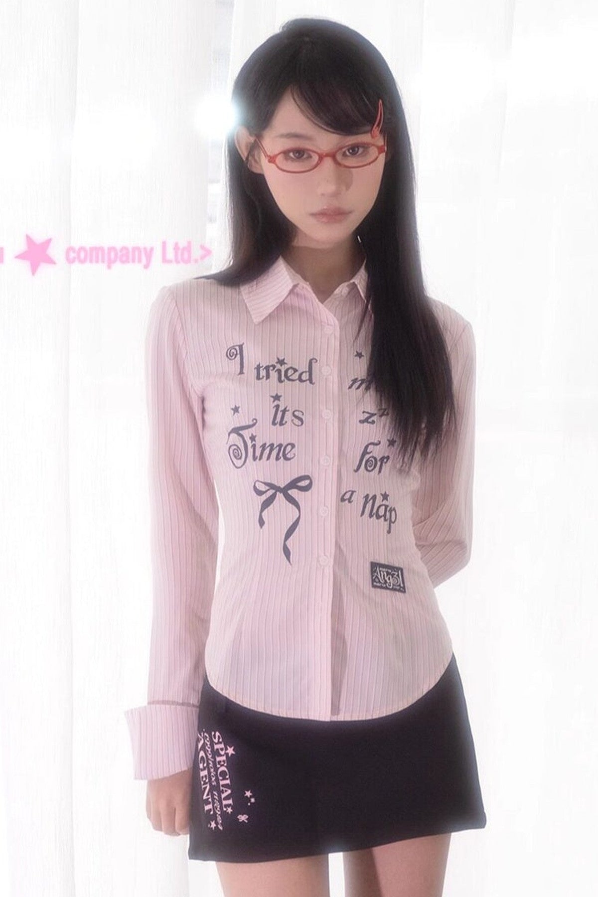 Pink Slim-Fit Text Print Shirt