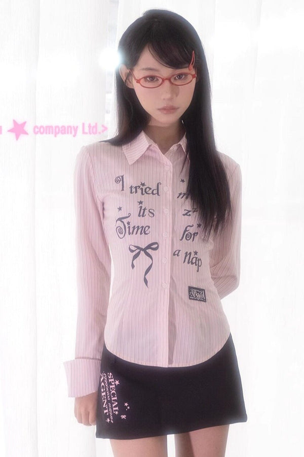 Pink Slim-Fit Text Print Shirt