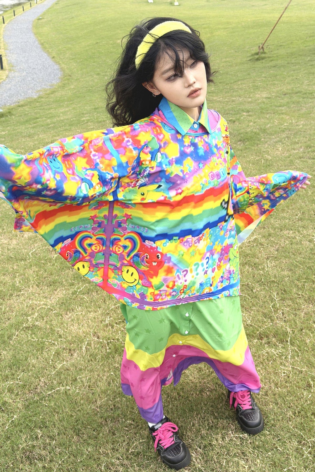 Rainbow Smiley Print Oversized Top