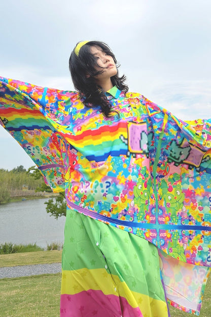 Rainbow Smiley Print Oversized Top