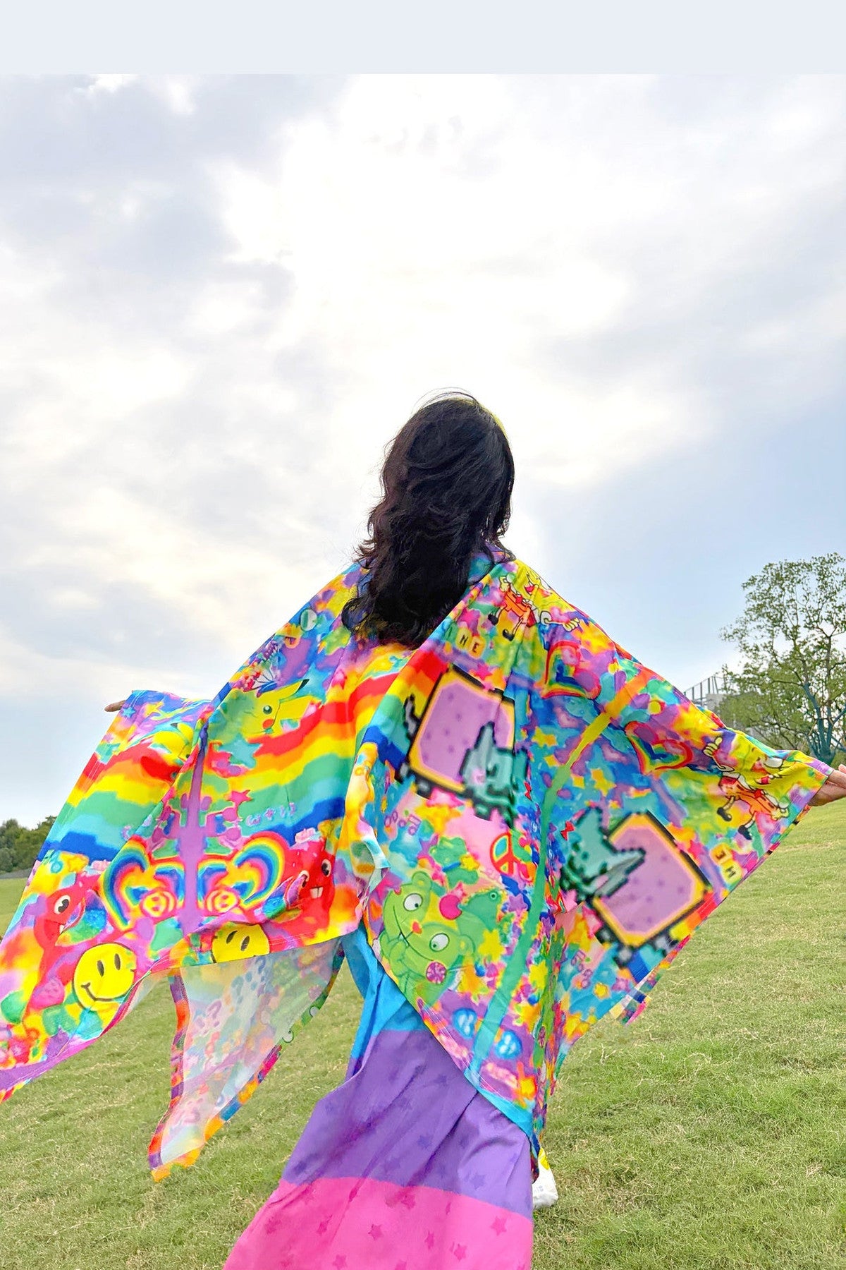 Rainbow Smiley Print Oversized Top