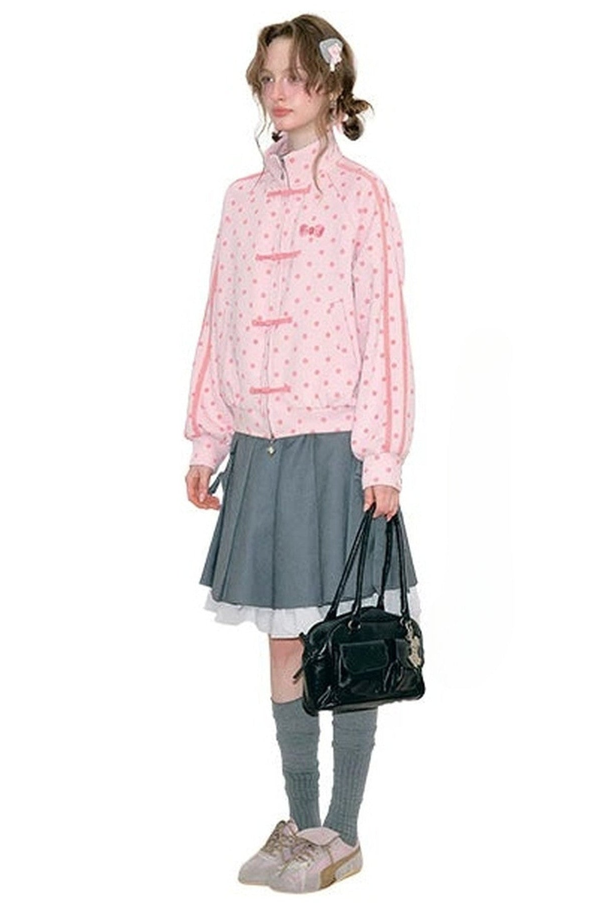 Giacca rosa a pois con zip