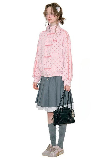 Giacca rosa a pois con zip