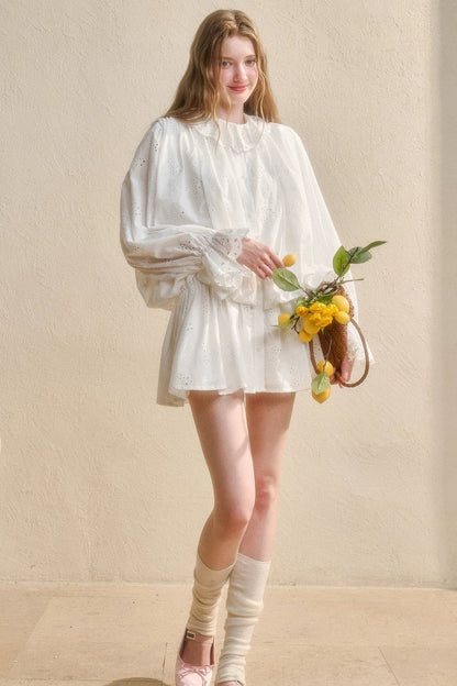 Long-Sleeved Cotton Embroidered Shirt Dress