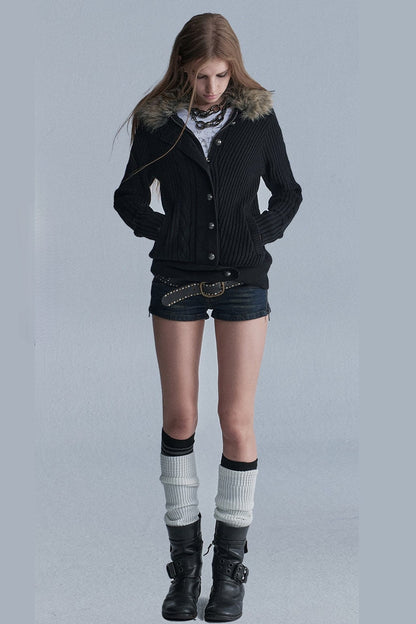 Asymmetrical Zipper Metal Buckle Cardigan