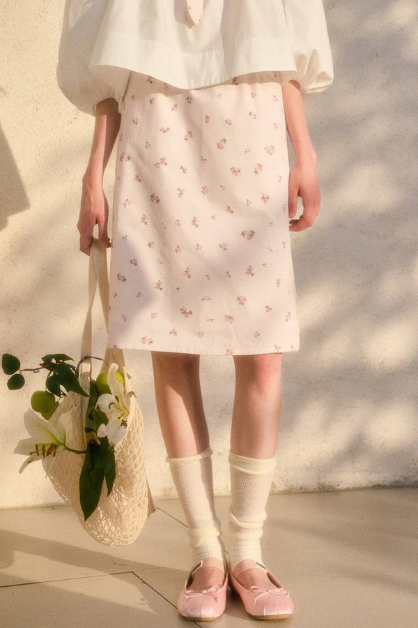 Floral Puff Sleeve Shirt and Skirt Set-Up