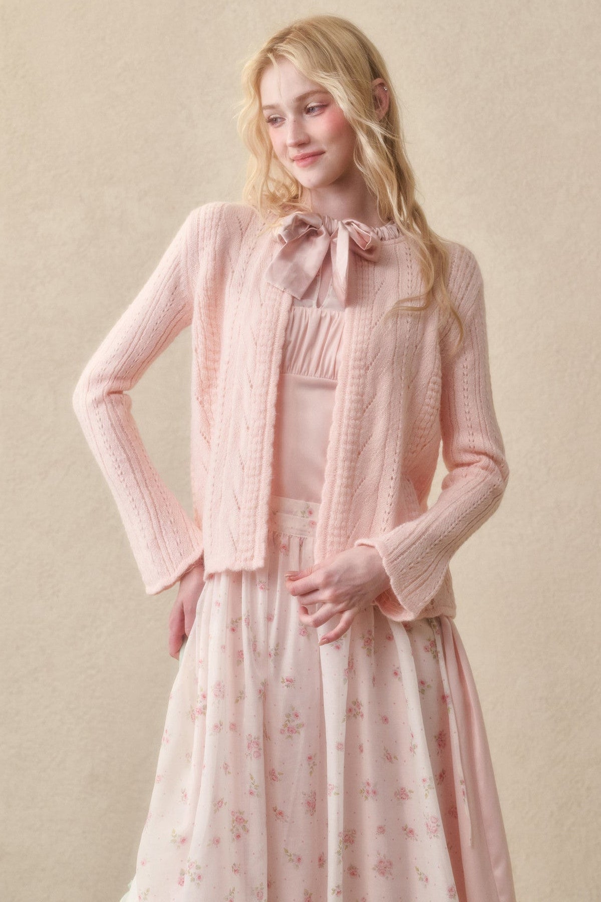 Soft Wool Ribbon Knit Cardigan