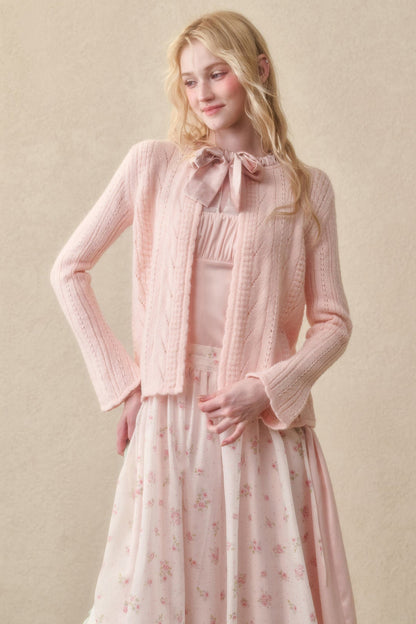Soft Wool Ribbon Knit Cardigan