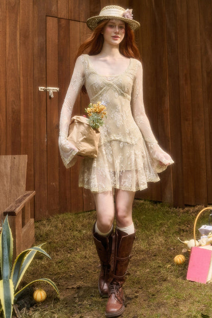 3D Vine Relief Cotton Lace Dress