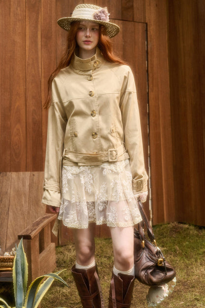 Skin Brown Short Trench Jacket