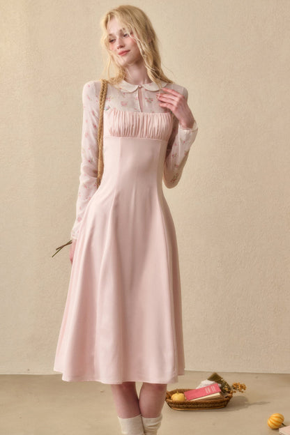 Peach Floral Satin Tencel Dress Set-Up