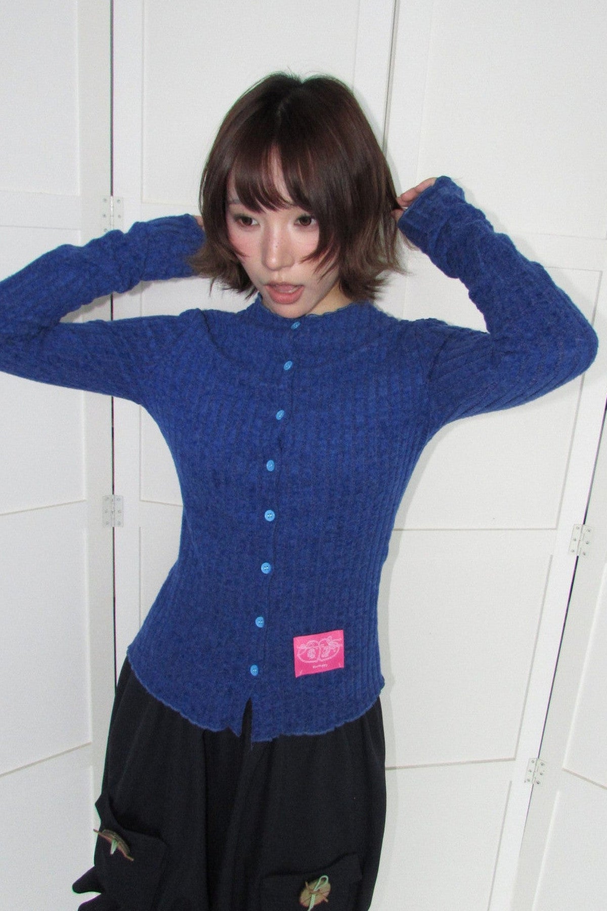 Candy-Colored Ribbed Versatile Button-Up Top