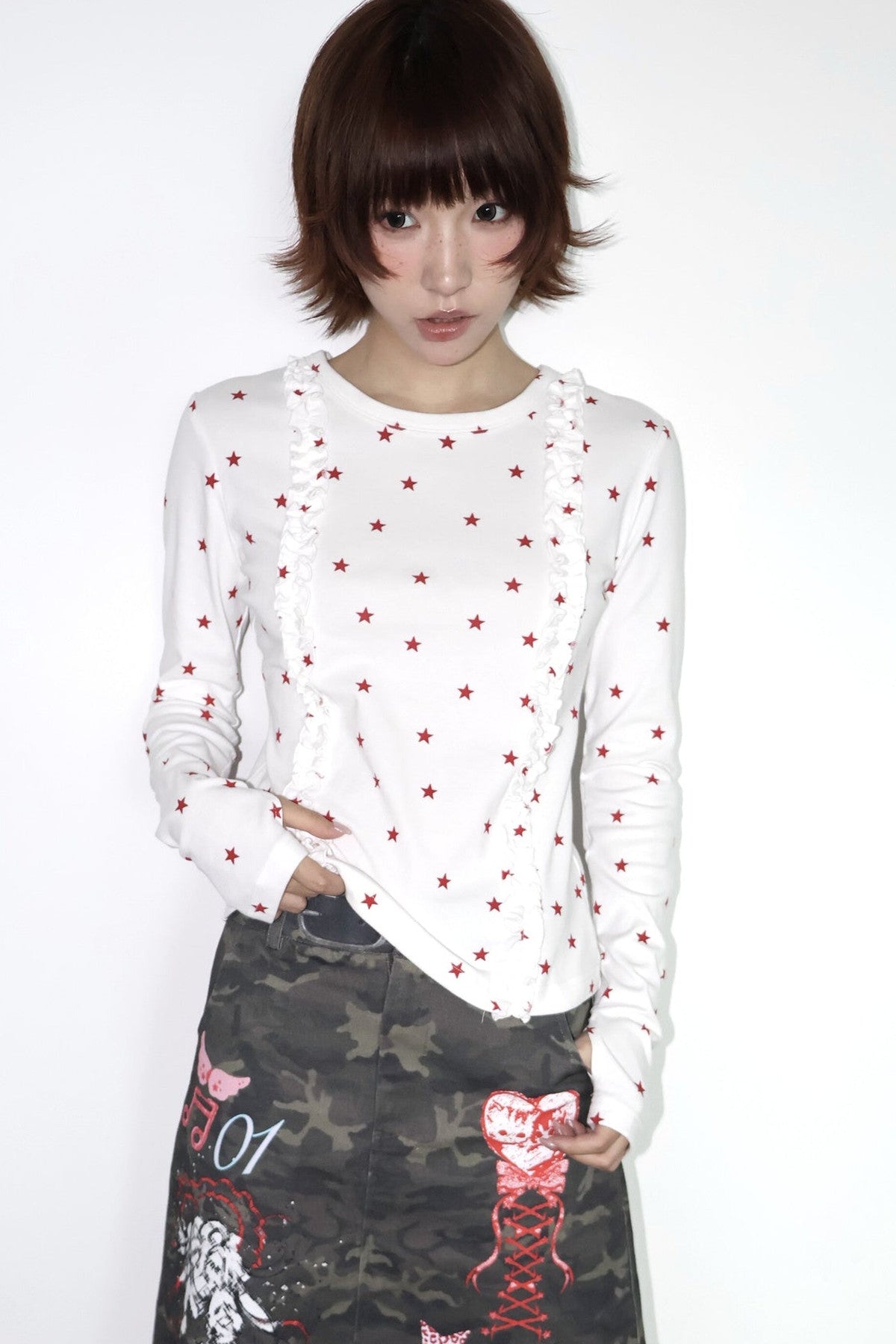 Two-Tone Star Long-Sleeve Top
