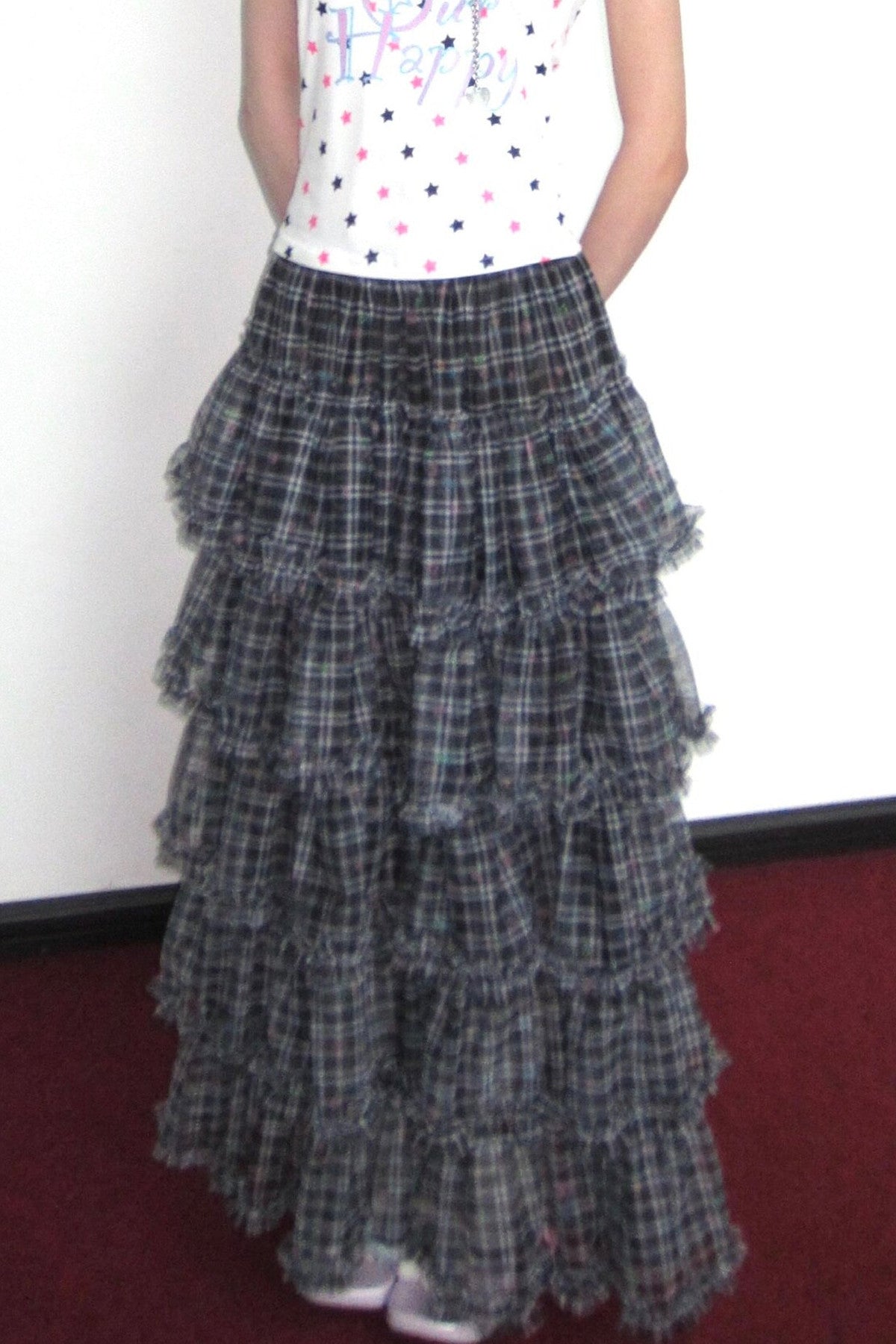 Star Plaid Mesh Cake Skirt