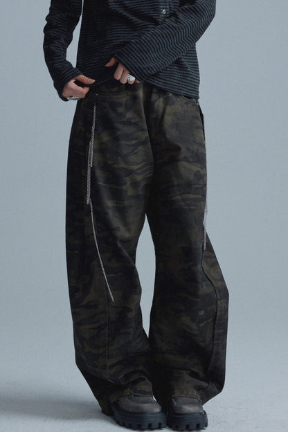 Chain Scimitar Camo Wide-Leg Pants