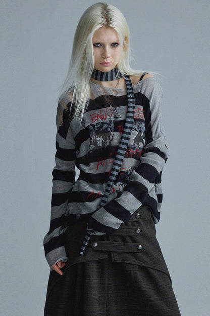 Top in maglia a righe punk a maniche lunghe