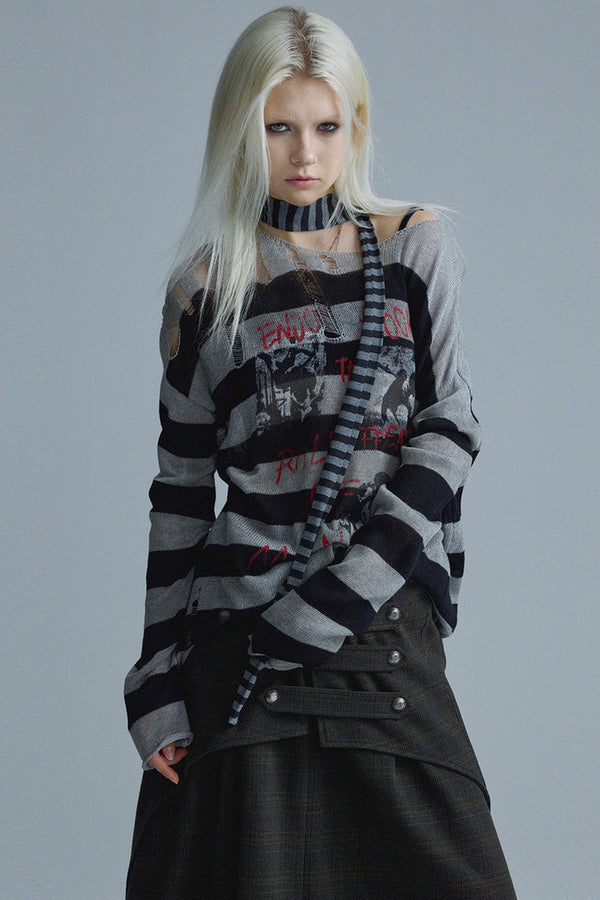 Punk Striped Long Sleeve Knit Top