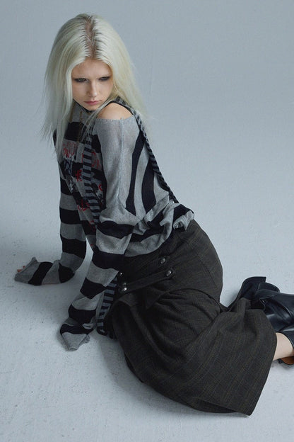 Top in maglia a righe punk a maniche lunghe