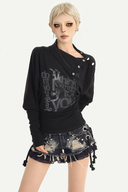 高領字母印花Long sleeveT恤