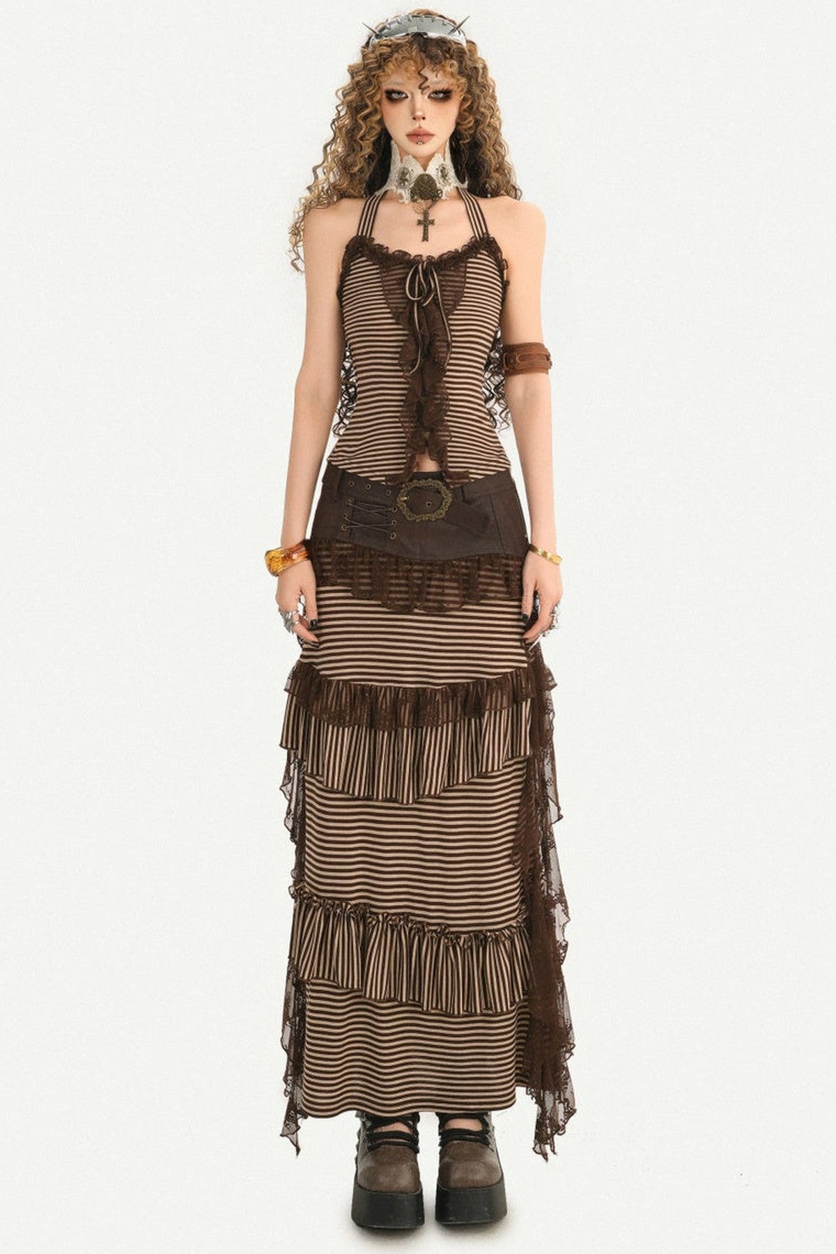 Striped Halter Camisole and Skirt Set-Up