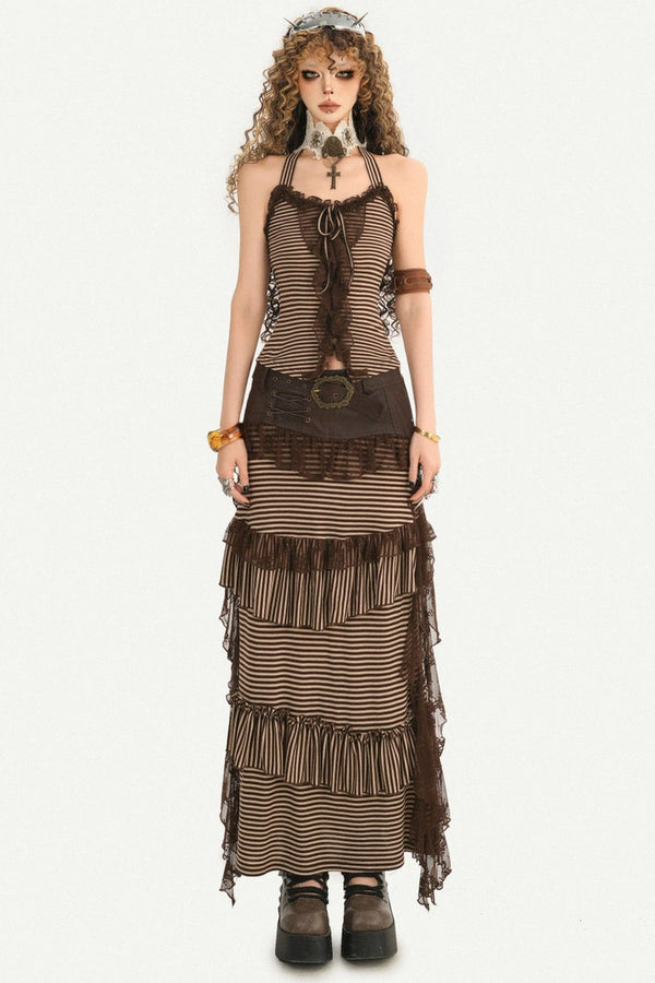 Striped Halter Camisole and Skirt Set-Up