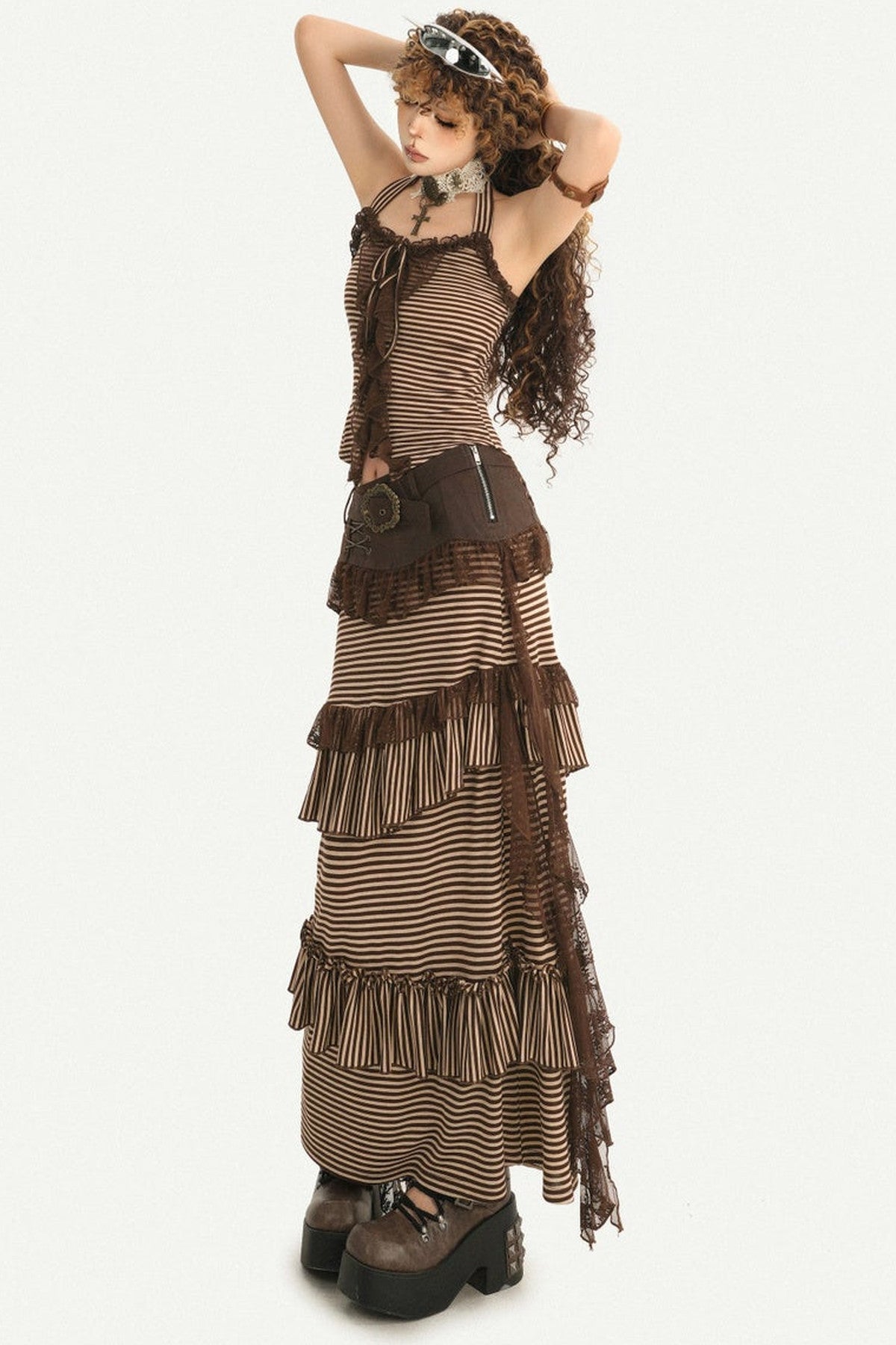 Striped Halter Camisole and Skirt Set-Up