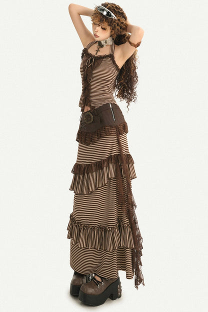 Striped Halter Camisole and Skirt Set-Up