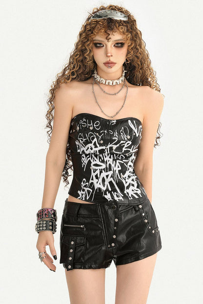 Tube-Top mit Graffiti-Print und Nieten