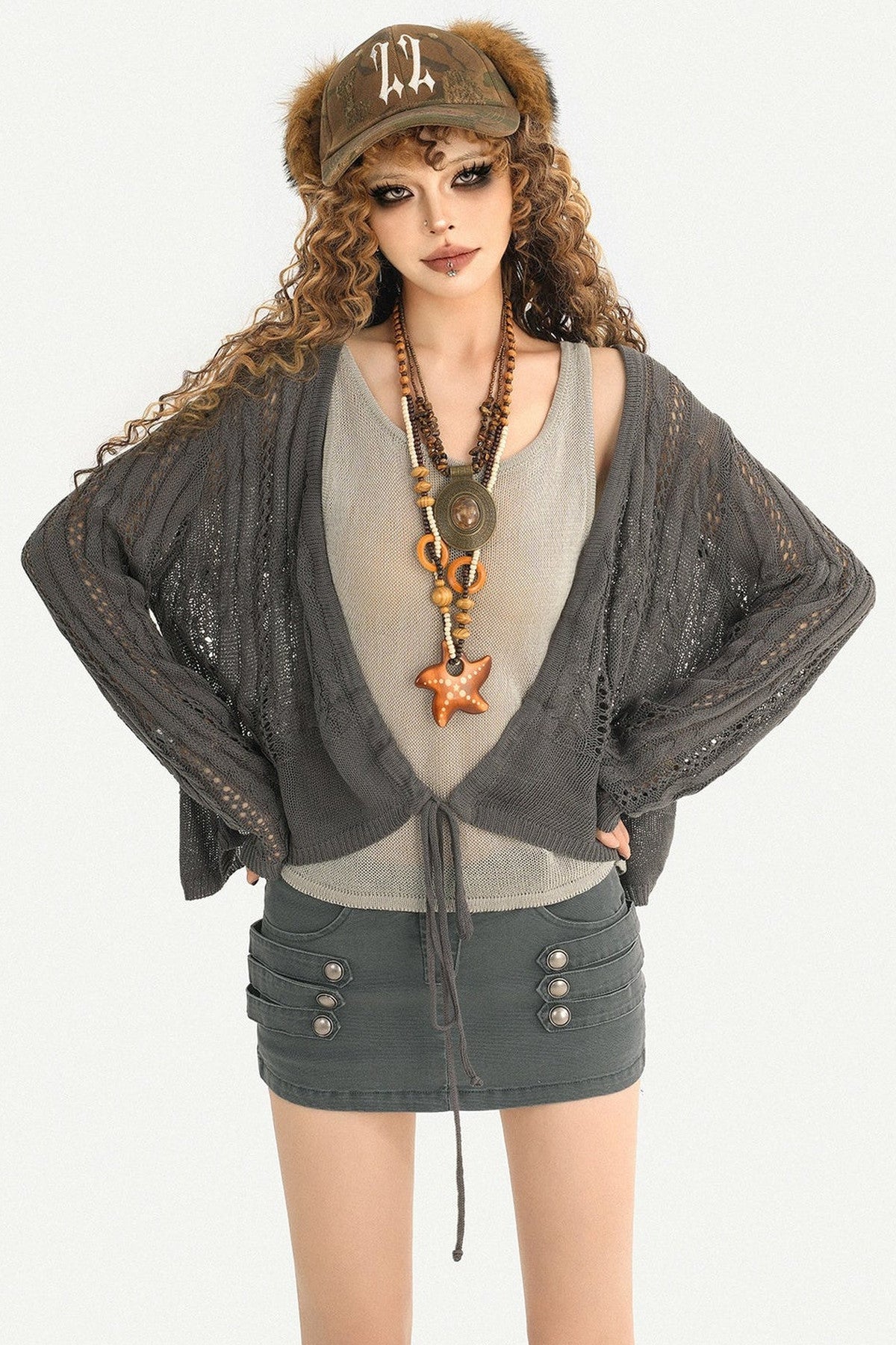 Gray Buttoned Low-Waist Skirt