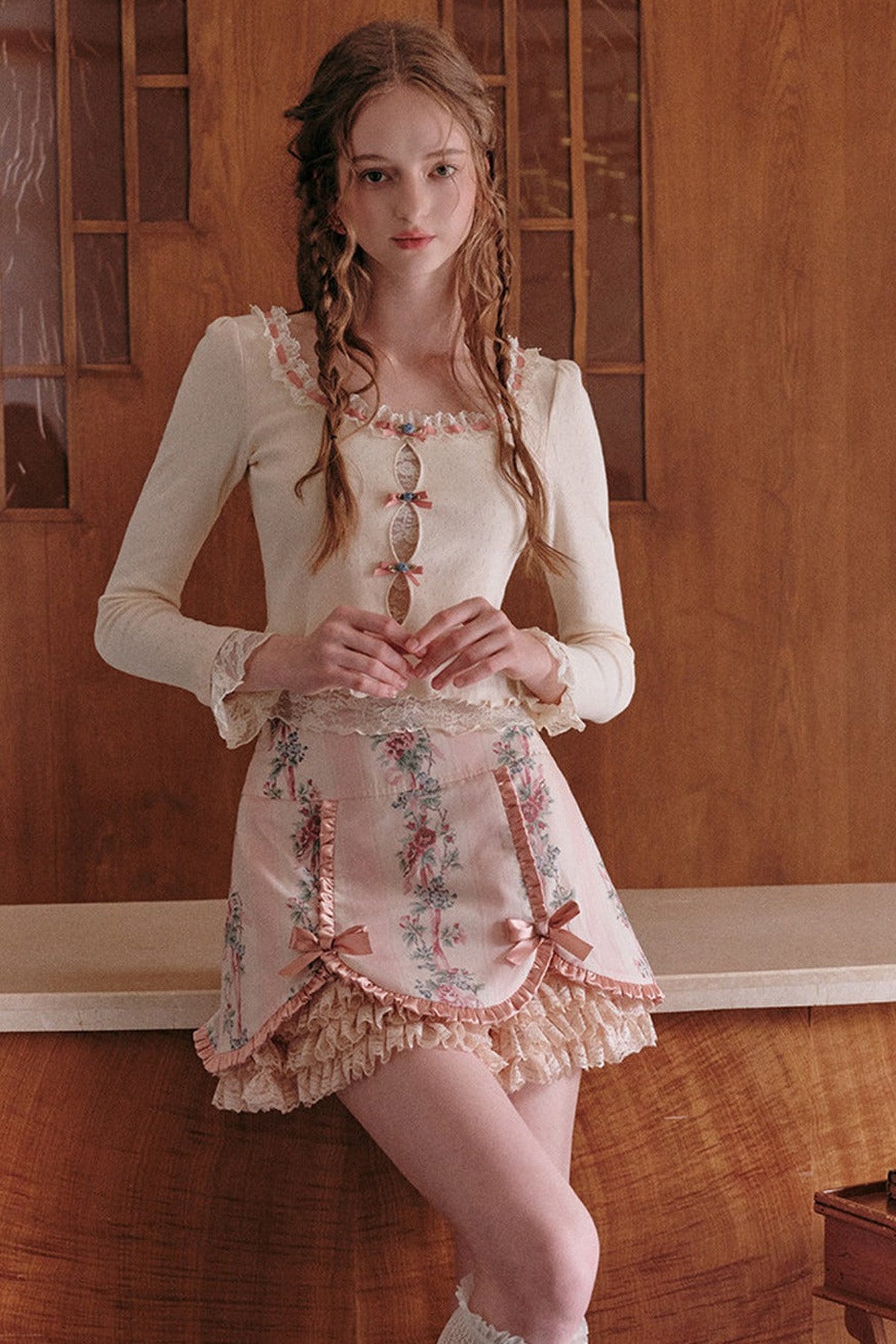 Berry Knit Top, Patchwork Skirt and Jacket Set-Up