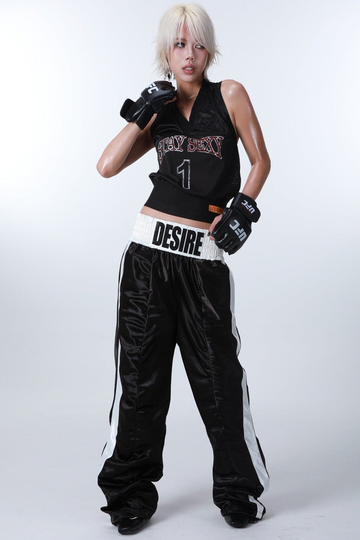 Rhinestone Pleated Boxing Pants