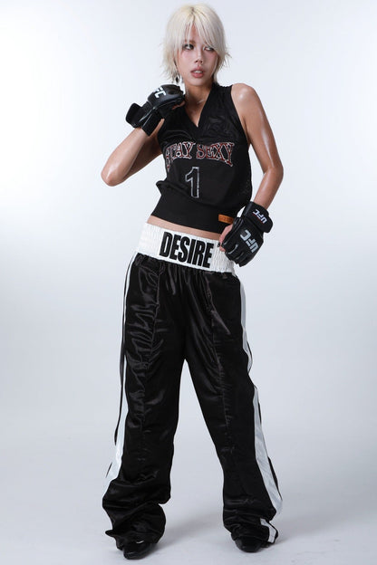 Rhinestone Pleated Boxing Pants