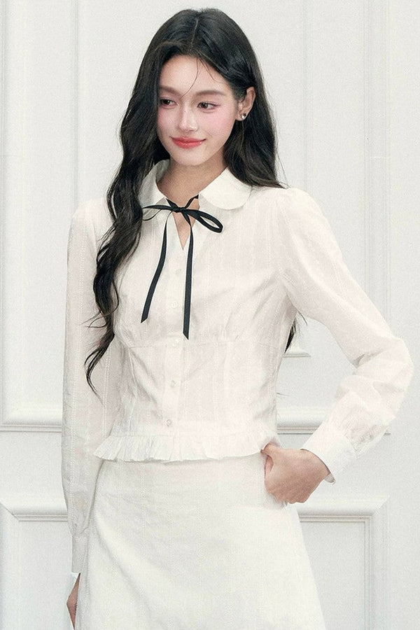 Long Sleeve Jacquard Shirt Skirt Set-Up