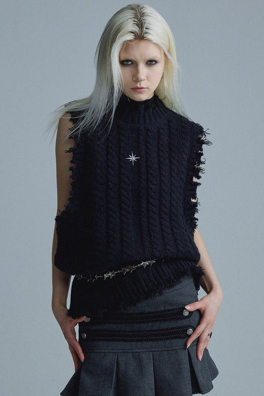 Frayed Tassel Star Embroidery Vest