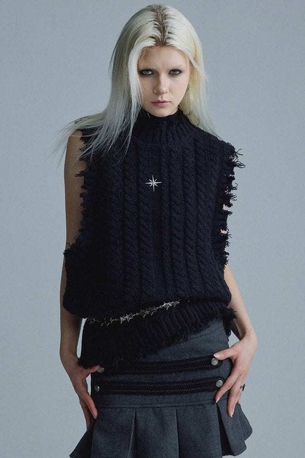 Frayed Tassel Star Embroidery Vest