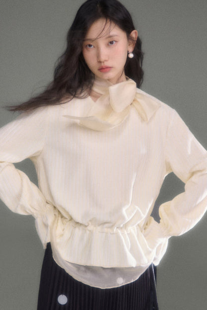 Moonlight Waterfall Long-Sleeve Ribbon Top and Skirt Set-Up