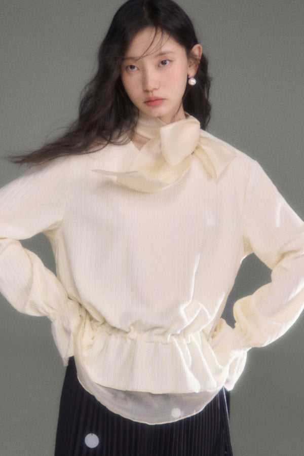 Moonlight Waterfall Long-Sleeve Ribbon Top and Skirt Set-Up