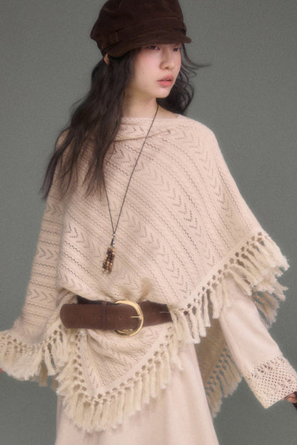 Tassel Knit Cape and Dress Set-Up