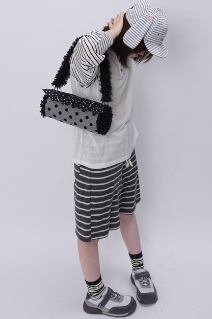 Polka Dot Ruffled Cylinder Bag