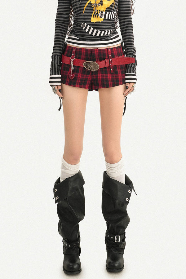 Red Plaid Low-Waisted Shorts