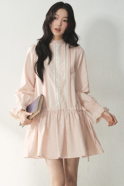 Lace High Collar Ruffle Dress