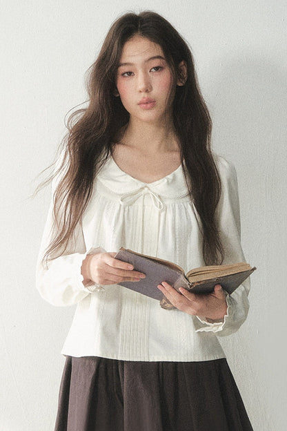White Doll Collar Lyocell Blouse