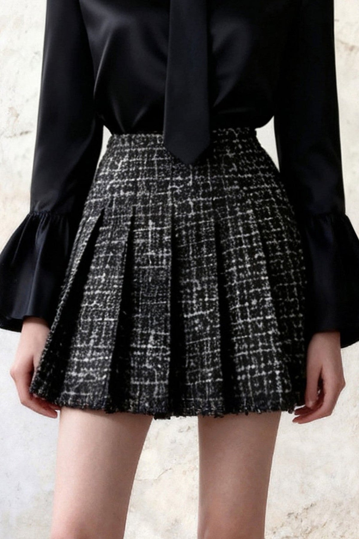 Ruffled Shirt Pleated Skirt Set-Up