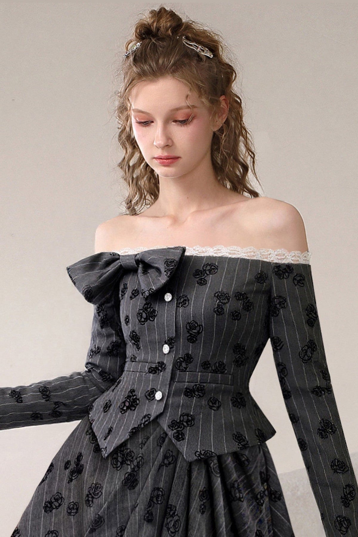 Lace Patchwork Top and A-Line Skirt Set